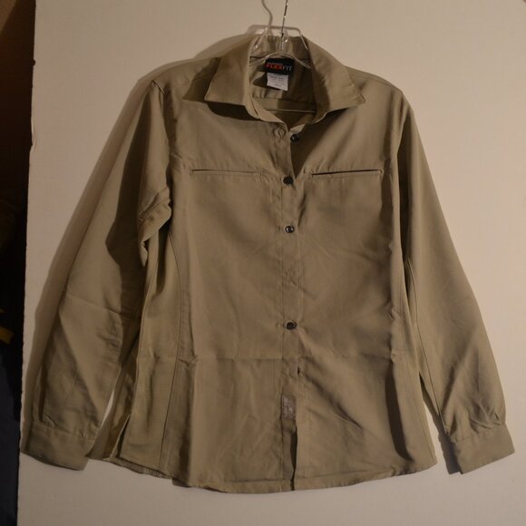 ARAMARK FLEXFIT Gray-Tan Polyester Long Sleeves Buttons-Down Shirt Women's XSMR - Picture 7 of 7